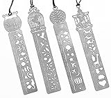 Yalis Set of 4 Bookmark Stencil Stainless Steel Hollow Drawing Template Icon Tool DIY Photo Album/Diary/Letter Accessories Ruler