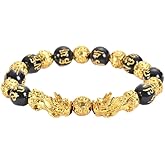 CCJM Feng Shui Bracelet, Black Obsidian Pixiu Bracelet for Wealth, for Men Women with Gift Box