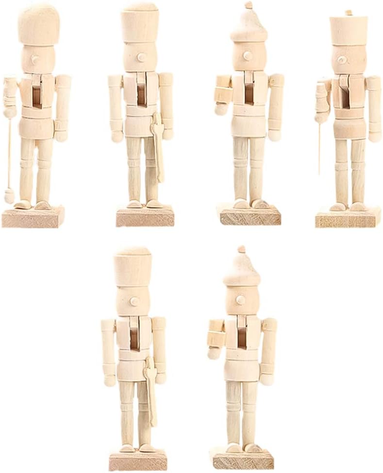 Nutcrackers - Amosfun 6pcs Christmas Nutcracker Figurine Unfinished Wooden Peg People Doll Desktop Figure Ornaments for Xmas Party DIY Painting Craft Art Peg Game Decoration