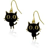 New Gold Tone Cute Black Cat Dangle Earrings for Women Teens, Nickel Free and Anti-allergic