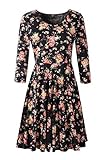 Jc.kube Womens 3/4 Sleeve Floral Skater Swing Casual Dress