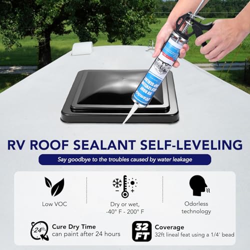 RV Roof Sealant, 10 oz Self-Leveling Lap White, Camper & Trailer Roof Leak Repair, Caulking for RV Roofing Maintenance, 4 Pack