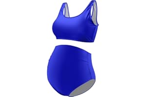 DEBELLY Maternity Bikini Set Sporty Swimsuit with Tank Top & High Waist Bottom Women 2 Piece Bathing Suits Pregnancy Swimwear