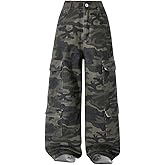 Nivne Tco Tween Boys Cargo Jeans Multi-Pocket Casual Camo Denim Pants, Trendy Kids Zipper Fly Baggy Wide Leg Trousers