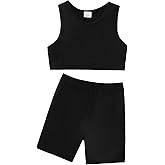 Chichoo Girl's 2 Piece Athletic Outfits Workout Sets Sleeveless Crop Tank Tops and Bike Shorts Gymnastic Yoga Summer Kid 2-6Y