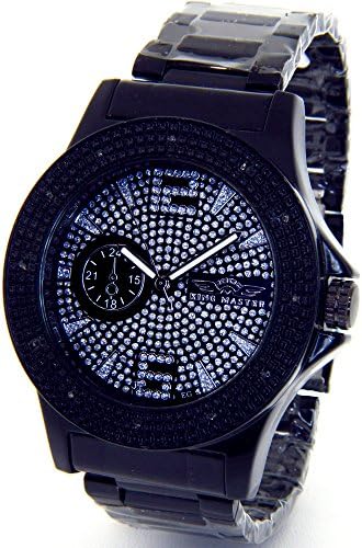 Mens King Master Super Techno Genuine Real Diamond Watch Black Case Metal Band #KM-681
