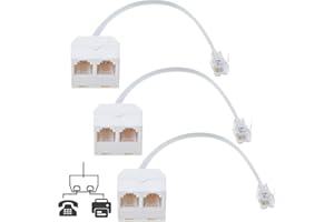 RFAdapter Telephone Splitter, 3 Pack RJ11 Male to Female Two Way Phone Line Splitter Converter Cable