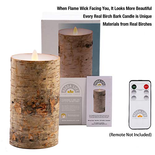 Flameless Candles Flickering Flame Effect Real Wax(D 3.5" x H 7"), Real Birch Bark Battery Operated LED Pillar Candles Real Wax with Timer and Remote to Buy Separately