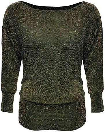 Ladies Plus Size Round Neck Lurex Sparkle Batwing Top Long Sleeve Party Womens Glitter Batwing Loose Top UK Size 14-28