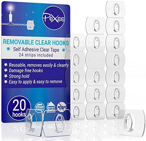 Clear Decorating Hooks, Pack of 20 Removable Mini Clips with Self-Adhesive Strips