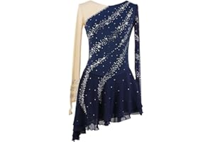 Nnnnydjy Women's Professional Figure Skating Dress Girls' Ice Skating Clothing Adults Gymnastics Costumes Asymmetric Hem