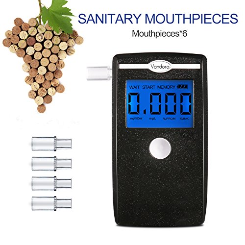 Breathalyzer, Portable Digital Breath Alcohol Tester LED Screen with 5 Mouthpieces for Home Use (Black)