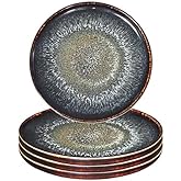 jinsongdafa Porcelain Dinner Plates Dessert tray, Set of 4, for Main Dish, Steak, Bread, Risotto, Salad, Pasta, Microwave and Dishwasher Safe, Scratch Resistant durable, 8.1 Inch Black