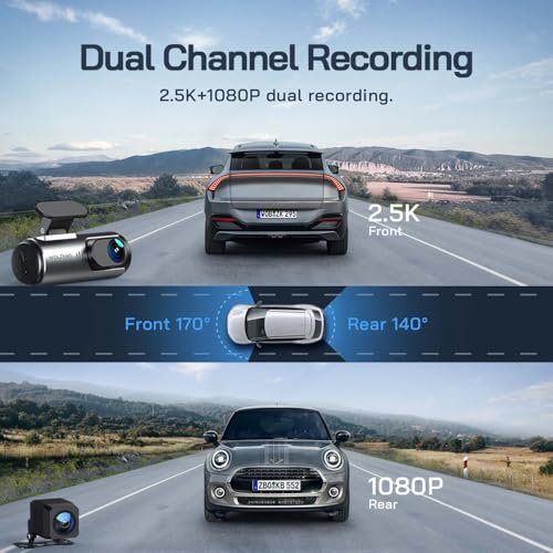 WOLFANG 4K Dashcam Voiture Avant Arrière, Wi-FI Caméra Voiture, Grand Angle 170° G-Capteur, Caméra Embarquée Voiture avec Mode Stationnement 24H, Vision Nocturne, Enregistrement en Boucle