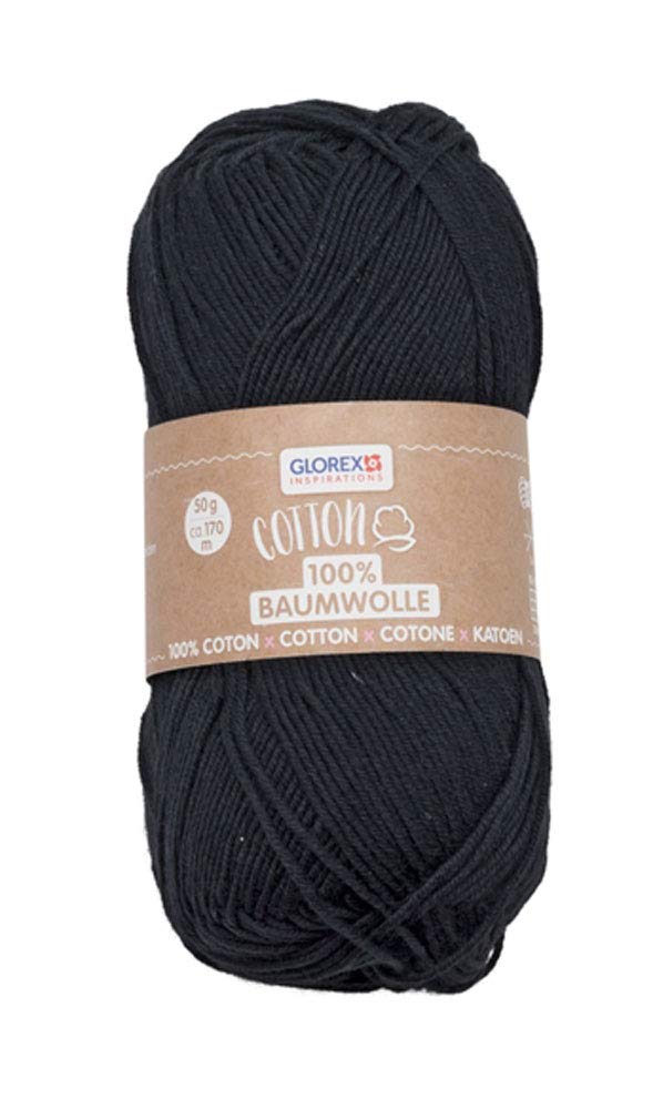 Glorex 5 1004 17 Cotton 100% Cotton Versatile for Knitting, Crocheting and Crafts, 50 g, Approx. 170 m, black