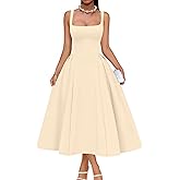 Memoriesea Women's Elegant Square Neck Swing A Line Wedding Evening Party Midi Dress