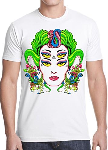SFYNX 'Fung Eyes' Men's Rave T Shirt - Glow in the Dark EDM Clothing - Black Light Reactive Tee (Large, White)