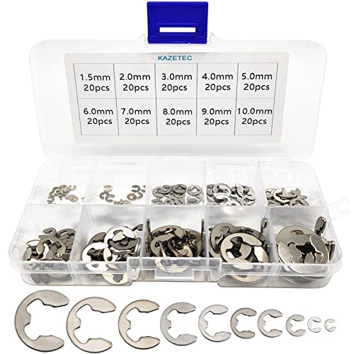 KAZETEC 200 Pcs 304 Stainless Steel Opening Snap Ring, EClip External Retaining Circlip
