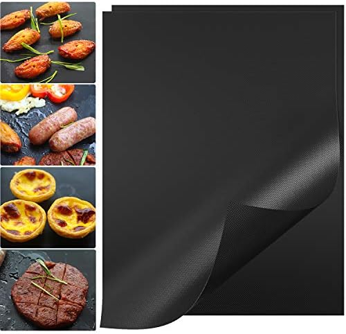 グリルマット 15 8 11 9インチ 厚さ0 2mm バーベキューマット 100 焦げ付き防止グリルパッド 手入れが簡単で再利用可能な頑丈なグリル紙 2個セット ブラック