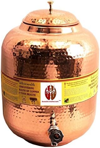 Handicraftscart Copper Matki Water Container Hammered Water 11 Ltr Volume Healthy Living Good For Health Standard Size- 14 X 8 X 8 Inch Single Piece Size Red