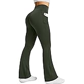 PRETISKY Womens Flared Yoga Pants with Pockets, High Waisted Flare Leggings Bell Bottom Bootcut Yoga Dress Pants