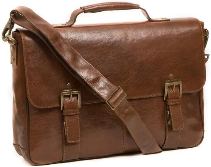 Boconi Becker Flap Dispatch, Leather Business Laptop Briefcase in Whiskey