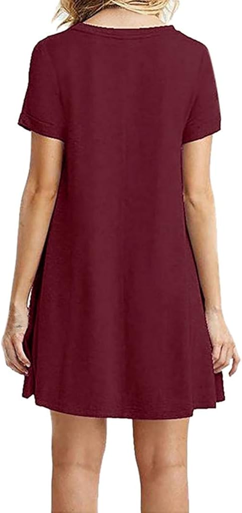 ZODRQ Women Dress,Fashion Ladies Solid O-Neck Short Sleeve Casual Swing Loose Party Dress