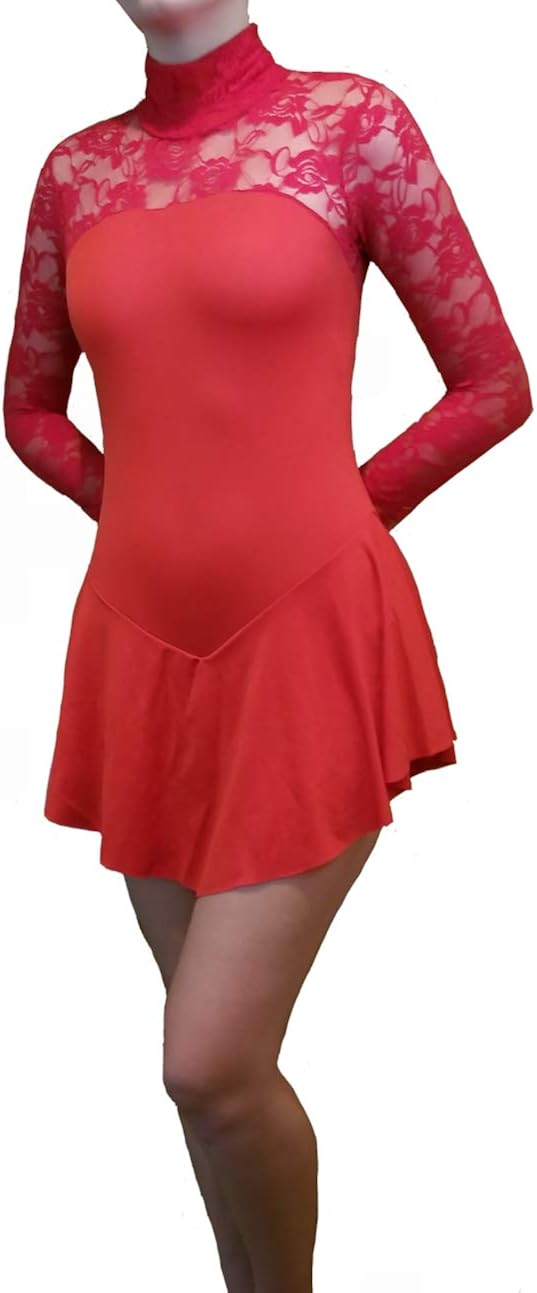 Girls Ice Figure Skating Dress Long Sleeved Lace Style