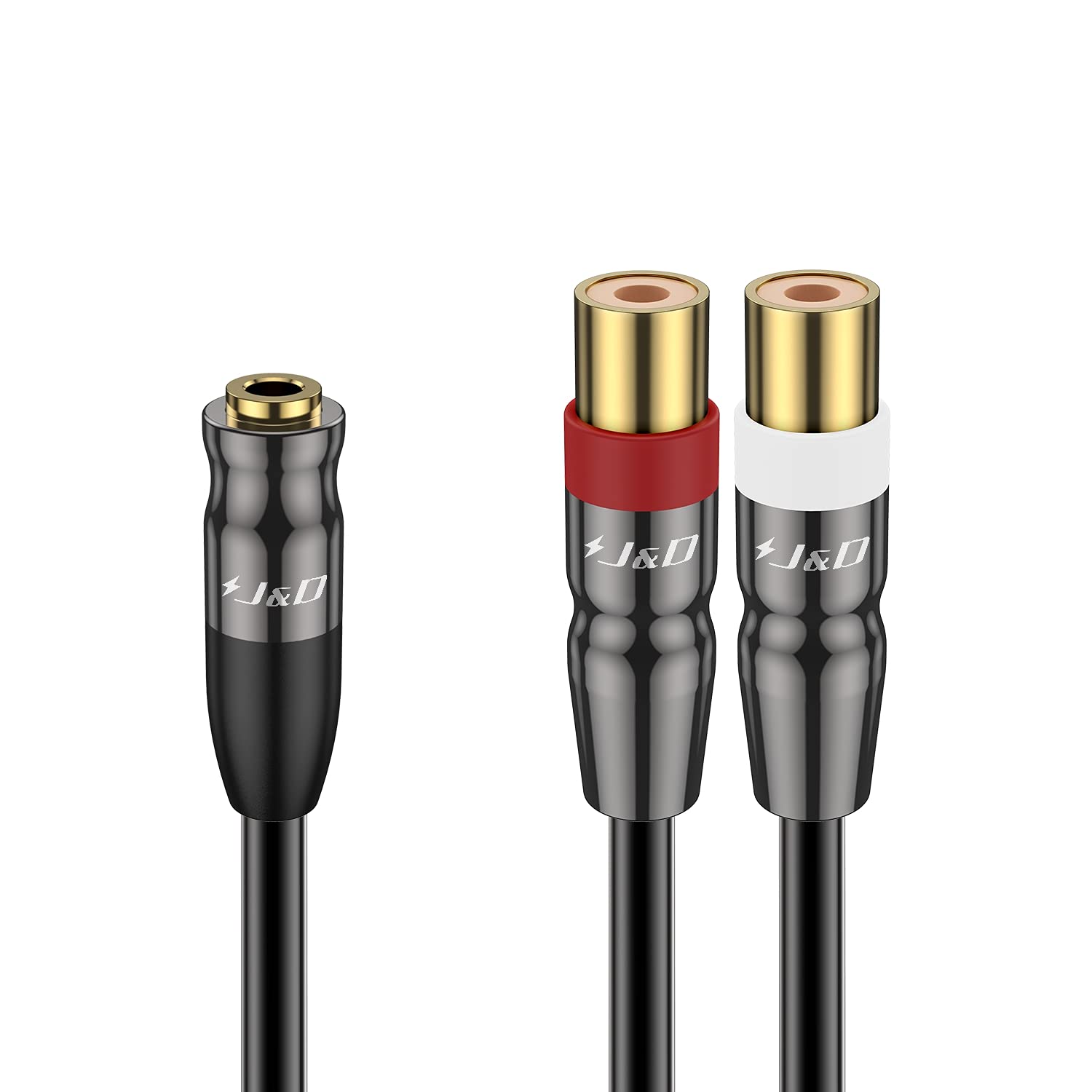 J&D 2RCA Female to 3.5mm Female Stereo Audio Cable, 20 cm AUX to RCA Y Splitter Adapter Gold-Plated Copper Shell Hi-Fi Audio Cord, Compatible with Phones, Laptops, Amplifiers, Speakers, Home Theater