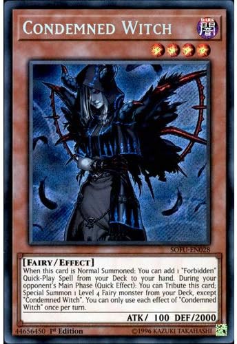 YuGiOh SOFU-EN028 1st Ed Condemned Witch Secret Rare Card - ( Soul Fusion Single Card )