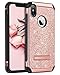 iPhone X Case, iPhone Xs 2018 Glitter Case, BENTOBEN Bling Slim Hybrid 2 in 1 TPU Bumper Hard PC Cover Coat Sparkly Shiny Cute Faux Leather with Metal Kickstand for iPhone X/iPhone Xs 2018,Rose Gold