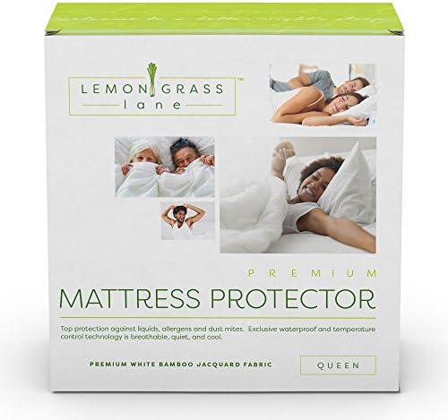 Bamboo Hypoallergenic Mattress Pad Protector Cover by Lemongrass Lane - Waterproof Breathable Cooling Topper, Vinyl Free - Queen Size
