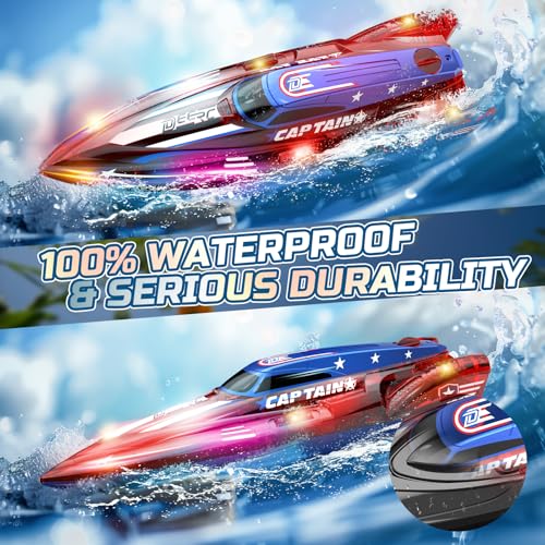 DEERC 2 Pack 13 inch Remote Control Boat for Kids, 4 Batteries, 2.4Ghz RC Racing Boat with LED Lights for Pools and Lakes, Water Summer Toy Gift