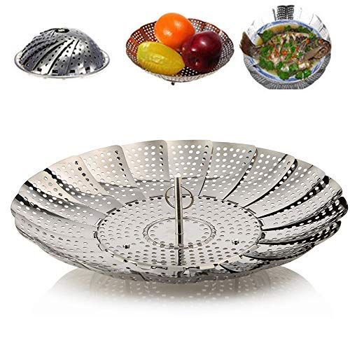 UPZHIJI Steamer Basket Stainless Steel Vegetable Steamer Basket Folding Steamer Insert for Veggie Fish Seafood Cooking, Expandable to Fit Various Size Pot (5.5" to 9")