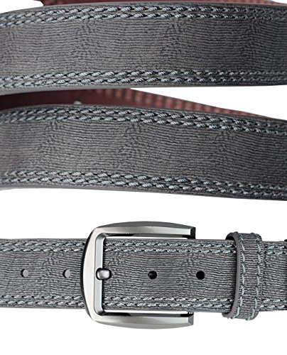 Eurosport Men's Textures Bonded Leather Stitched Edge Cut-To-Fit Belt with Square Buckle, Grey, Large