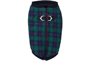 Gooby Fashion Vest Check Dog Jacket - Green Check, Large - Warm Zip Up Bomber Vest with Dual D Ring Leash - Winter Water Resistant Small Dog Sweater