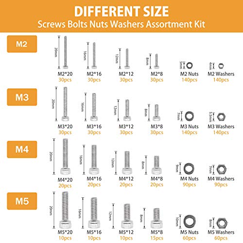 VIGRUE 1225Pcs 304 Stainless Steel M5 M4 M3 M2 Hex Socket Head Cap