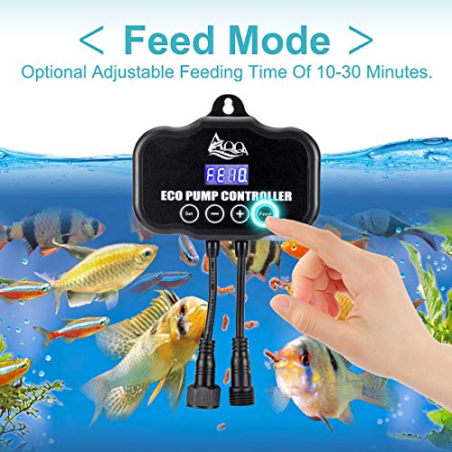 AQQA Controllable AC Water Pump,Circulation Make Wave/Feed Mode/20 Options Flow Adjustable Multifunction Submersible or External Powerful Return Pump for Saltwater & Freshwater Fish Tank(30W 800GPH)