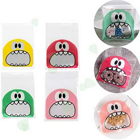 Sweetstore Household 100Pcs Monster Self Adhesive Cookie Bakery Bag Cute Cookie Candy Bag Biscuit Bags Baking Package Gift Bag Party Supplies