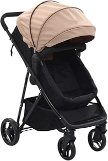 Festnight- 2-in-1 Buggy/Kinderwagen Kinderbuggy Liegebuggy Buggy mit Schlaffunktion große Bude Klappbar Kombikinderwage Taupe und Schwarz Stahl