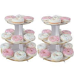 2 Set White and Gold 3-Tier Round Cardboard Cupcake