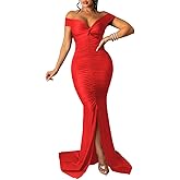 Sexy Formal Dress for Women Ruched Off Shoulder Club Cocktail Bodycon Evening Gown Maxi Long Dresses
