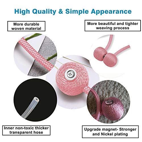 SmallDot Magnetic Curtain Tiebacks, [Pack of 4] Drapery Hooks Holdbacks Holders with Strong Magnet for Window Sheer Blackout Panels, 16 Inch, Pink - Thumbnail 2