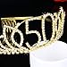 Frcolor Birthday Tiara, Rhinestone 50th Birthday Crowns Happy 50th Birthday (Gold)