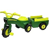 John Deere Ride On Toys Pedal Tractor with Wagon for Kids Aged 18 Months to 3 Years, Green/Yellow