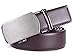 Marino Men’s Ultra Soft Leather Ratchet Dress Belt with Automatic Buckle, Enclosed in an Elegant Gift Box - Silver Lattice Buckle with Brown Designed Leather - Custom: Up to 44