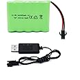 Tosiicop 6V 2400mAh NiMH Battery - RC Car Rechargeable Battery AA with SM-2P 2 Pin Plug and USB Charge Cable for RC Truck Car Stunt Vehicles Batteries