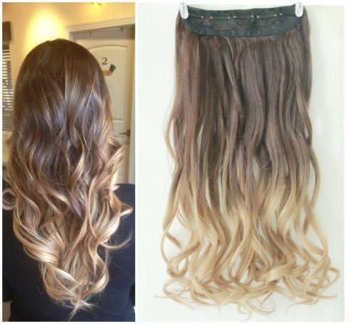 High Quality Dip Dye Ombre One piece Curly Wavy clip in hair extensions (Chocolate brown/sandy blonde)