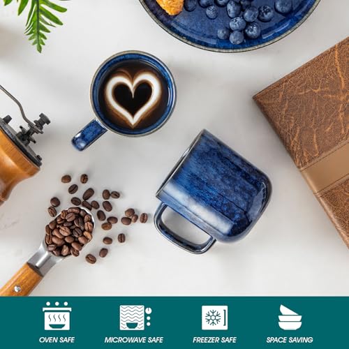 vancasso Starry 12oz/360ml Stoneware Coffee Mugs Set of 6, Blue | Tea Cups with Handle, Perfect for Cocoa Milk, Coffee and All Beverages, Microwave & Dishwasher Safe