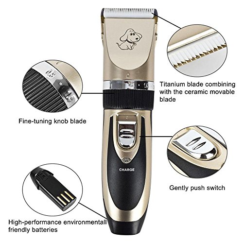 Pet Clipper, Umiwe Pet Dog Cat Hairdress Rechargeable Electronic Low Vibration Low Noise Pet Hair Trimmer Pet Scissors Dog Grooming Cutting Machine - Thumbnail 3